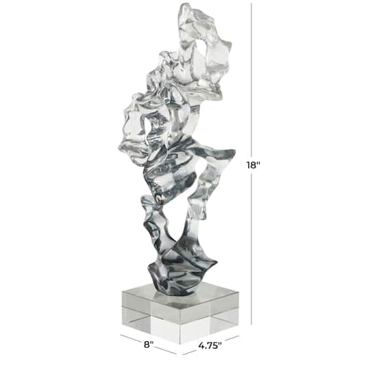 18" Clear Glass Handmade Freeform Sculpture with Clear Square Base